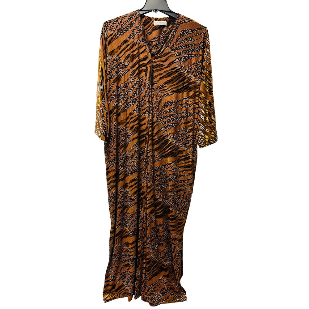 VTG Carlton Hall Kaftan Kimono Maxi XL Animal Safari Earthy Exotic Loungewear